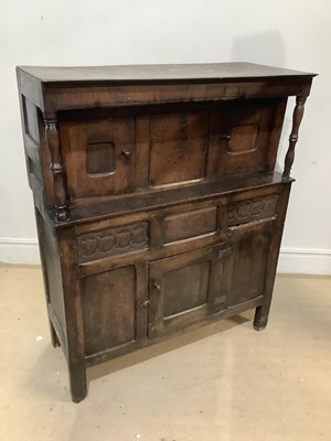 Lot 2232 - A 17th century and later oak court cupboard,...