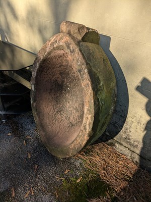 Lot 264 - A large antique stone twin handled urn of oval...
