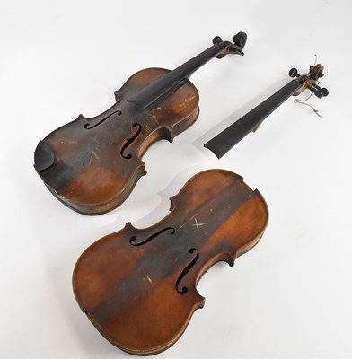 Lot 1576 - Two full size German violins for restoration,...