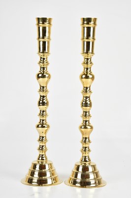 Lot 2625 - A large pair of decorative brass bobbin form...