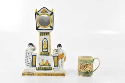 Lot 2755 - A pearlware watch stand modelled as a longcase...