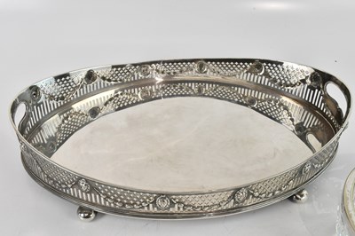 Lot 22 - A large silver plated gallery tray of oval...