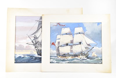 Lot 1679 - NISBET; two gouaches, three masted tall ships,...