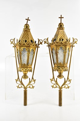 Lot 1344 - A pair of brass Gothic style procession...