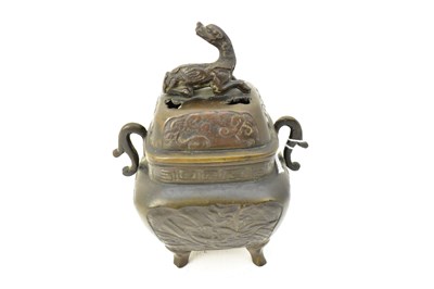 Lot 1214 - A 20th century patinated bronze koro of square...