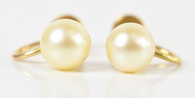 Lot 1697 - A pair of yellow metal cultured pearl screw...