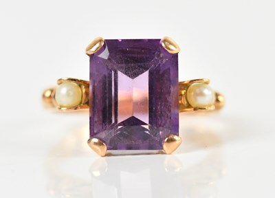 Lot 1448 - A yellow metal amethyst and seed pearl dress...