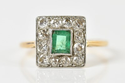 Lot 1390 - A yellow metal emerald and diamond platform...