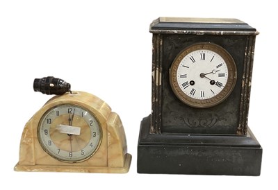 Lot 116 - A Victorian slate mantel clock, the white...