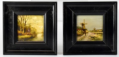 Lot 235 - A pair of Dutch hand-painted tiles, one of...