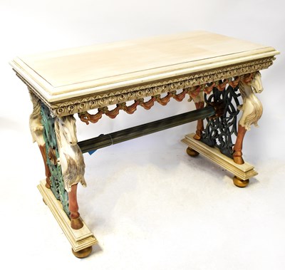 Lot 102 - A Victorian-style carved and painted console...