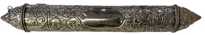 Lot 1215 - An Indian silver plated scroll case, length 28cm.