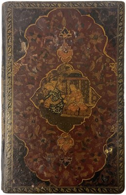 Lot 661 - A Persian Qajar painted leather vanity booklet,...