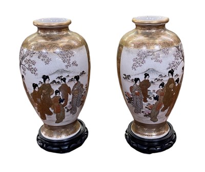 Lot 1173 - A pair of Japanese Satsuma ovoid form vases,...