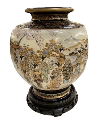Lot 1194 - A Japanese Satsuma square sided vase, with...