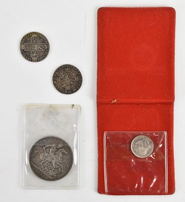 Lot 1628 - A George III 1787 shilling, an 1816 sixpence,...