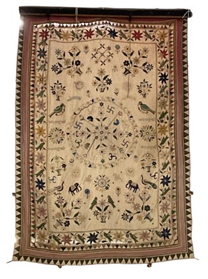 Lot 477 - An Indian Hindu silk wall hanging, decorated...
