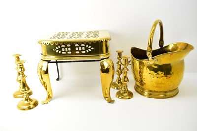 Lot 494 - A 19th century brass footman with wrought iron...