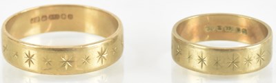 Lot 1405 - Two 9ct yellow gold wedding bands, sizes Z and...