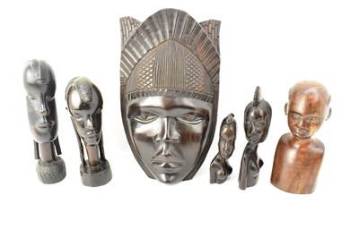 Lot 1087 - An African hardwood mask, unmarked, 34 x 20cm,...