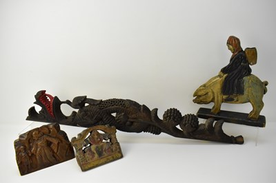 Lot 394 - Two carved wooden blocks, one possibly lime...