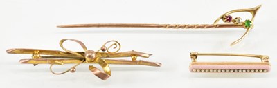 Lot 1478 - A 14ct yellow gold seed pearl and pink enamel...