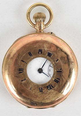 Lot 1649 - A 9ct yellow gold half hunter cased pocket...