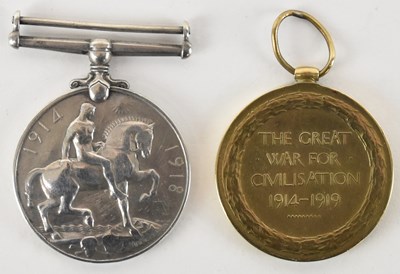 Lot 433 - A WWI War and Victory Medal pair awarded to...