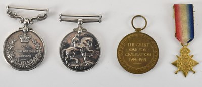 Lot 424 - A WWI military medal trio comprising War Medal,...