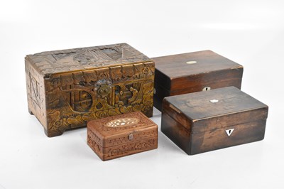 Lot 2559 - Two wooden work boxes, a miniature camphorwood...