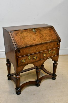 Lot 2341 - A Queen Anne style walnut bureau, the fall...
