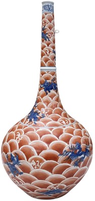 Lot 721 - A Chinese porcelain narrow neck vase, the red...