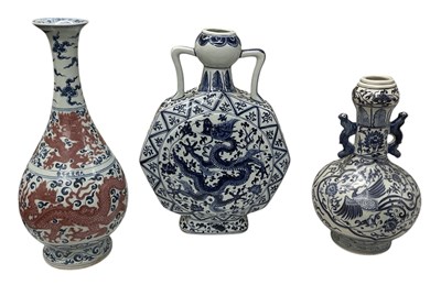 Lot 1203 - A late 20th century Chinese octagonal blue and...
