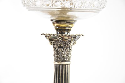 Lot 4 - A Victorian silver plated oil lamp, with cut...