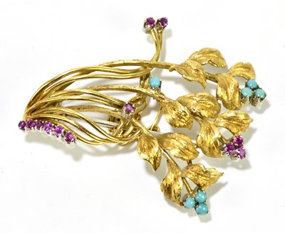 Lot 1431 - An Italian 14ct textured yellow gold turquoise...