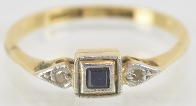 Lot 1439 - An 18ct diamond and sapphire set ring, size L,...