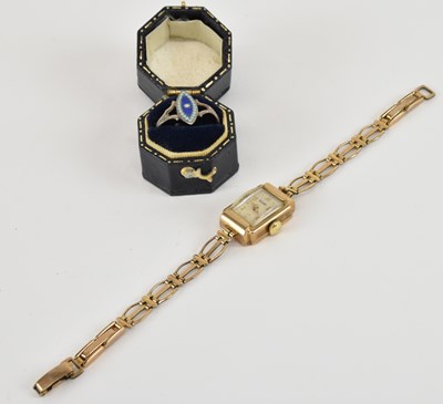 Lot 1550 - A 9ct yellow gold lady's wristwatch, on gold...