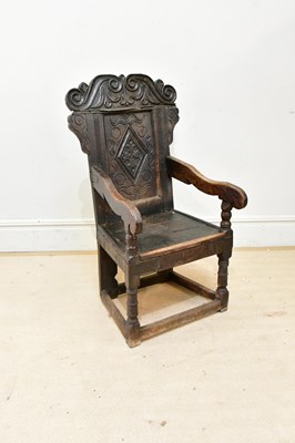 Lot 2233 - An early 18th century oak wainscot type chair,...