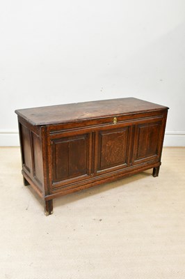 Lot 2259 - An 18th century oak coffer, with panel front,...