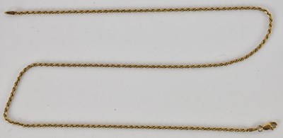 Lot 1457 - A 9ct gold dainty rope twist necklace, length...
