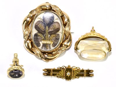 Lot 1449 - A 15ct yellow gold bar brooch set with tiny...
