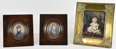 Lot 369 - Two 19th century oval portrait miniatures of...