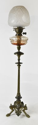 Lot 2645 - A 19th century bronze oil lamp with cut glass...