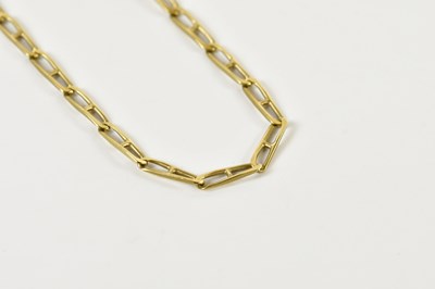 Lot 1610 - A 9ct yellow gold open link long chain, length...