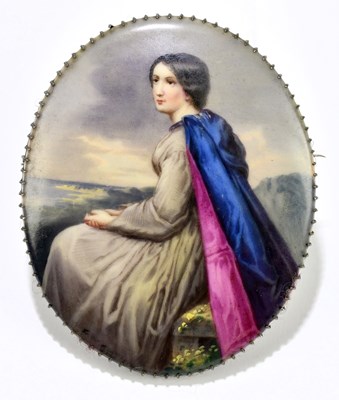 Lot 1470 - A large circa 1900 porcelain brooch decorated...