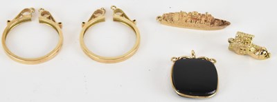 Lot 1395 - Three 9ct gold charms comprising 'MS Patricia'...