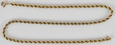 Lot 1381 - A 9ct gold rope twist necklace with ring clasp,...