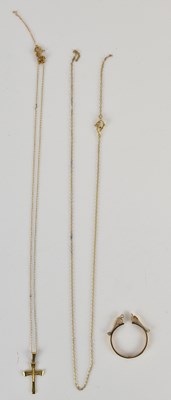 Lot 1523 - Two gold dainty necklaces (both af), a small...