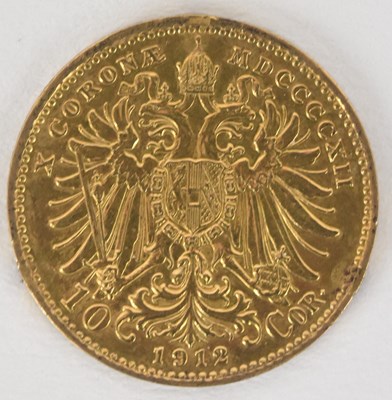 Lot 1600 - An Austrian 1912 gold ten corona coin, approx...