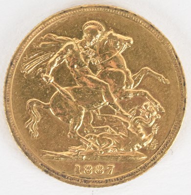 Lot 1579 - A Queen Victoria 1887 full sovereign, young...
